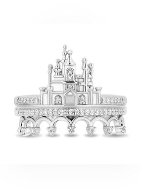Enchanted Disney 1/5 CT. T.W. Diamond Castle Ring Stack Set in Sterling Silver